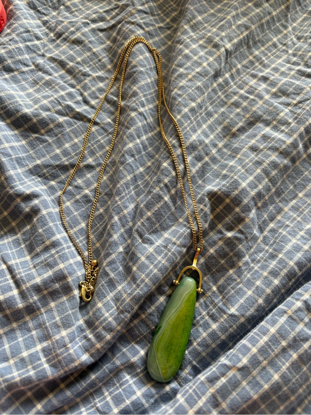 Green Stone Pendant Necklace - Unbranded